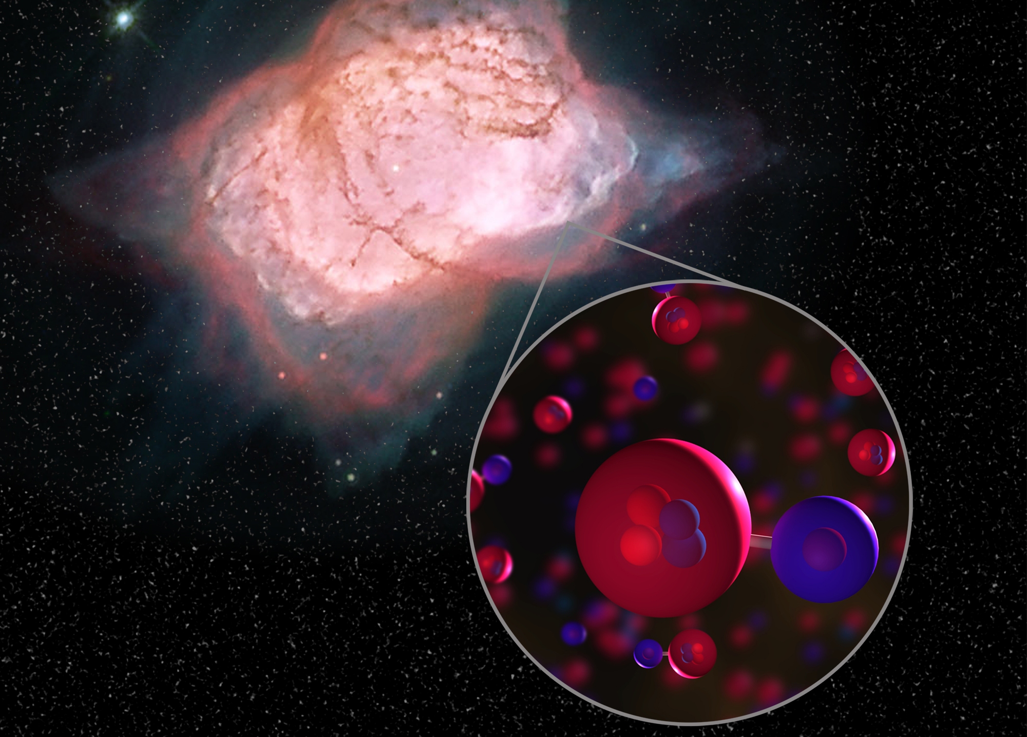 Une vue d'artiste de la présence de molécules d'hydrure d'hélium dans une nébuleuse planétaire, en l'occurrence NGC 7027. © Nasa Sofia, L. Proudfit, D. Rutter